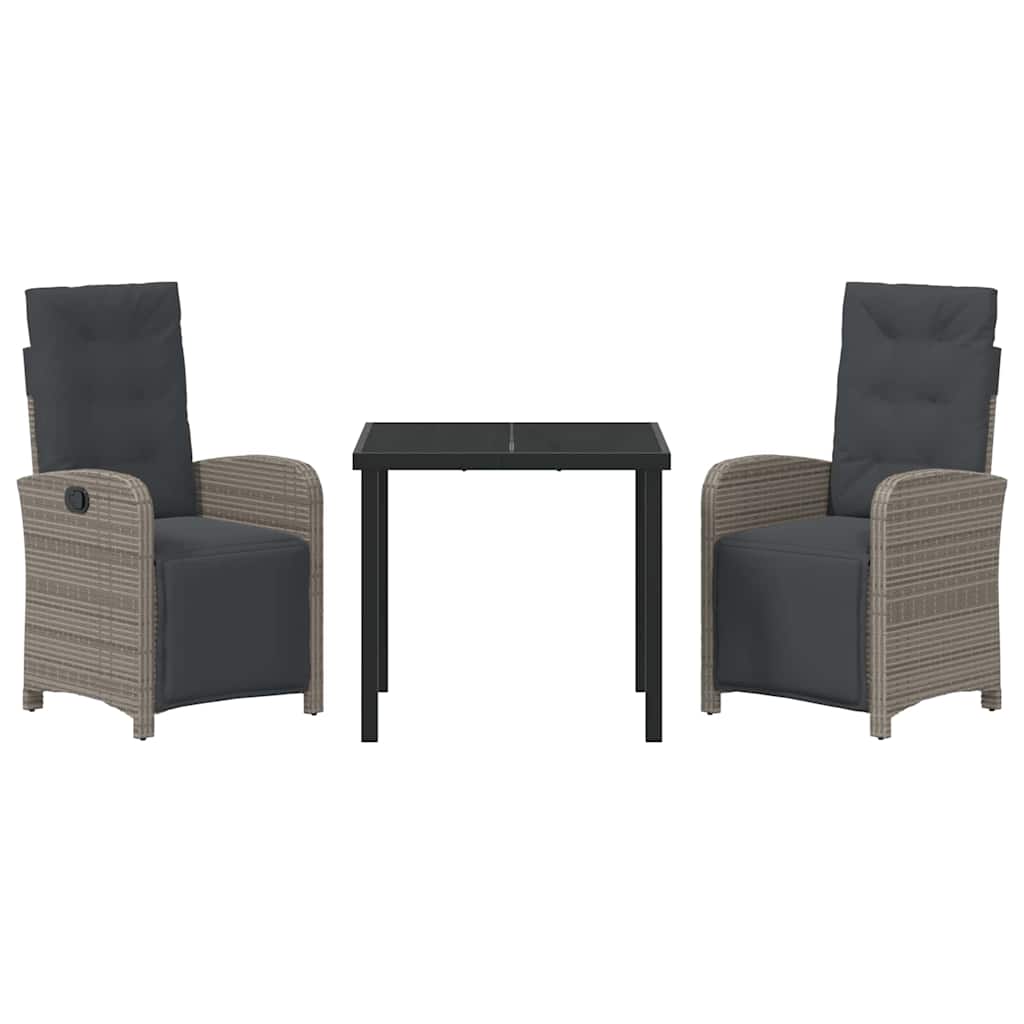 Garten Essgruppe mit Kissen 3 pcs Grau Poly-Rattan