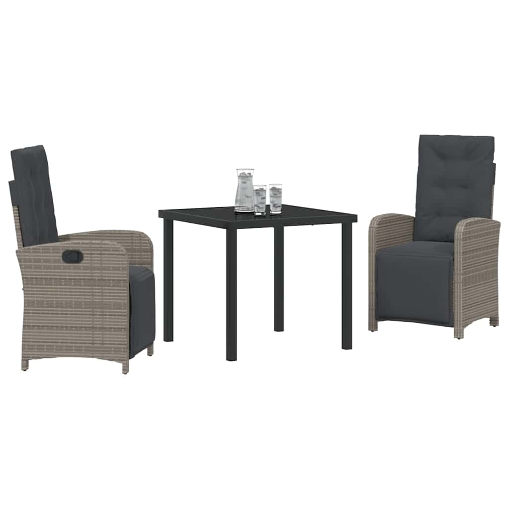 Garten Essgruppe mit Kissen 3 pcs Grau Poly-Rattan