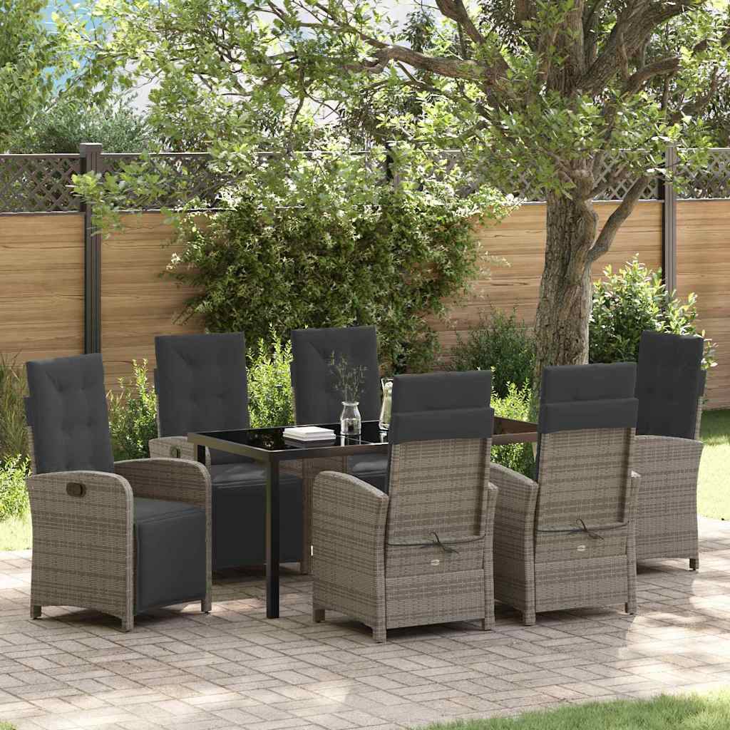 Garten Essgruppe mit Kissen 7 pcs Grau Poly-Rattan