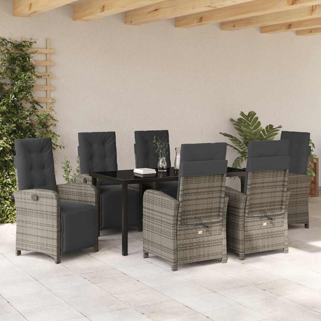 Garten Essgruppe mit Kissen 7 pcs Grau Poly-Rattan