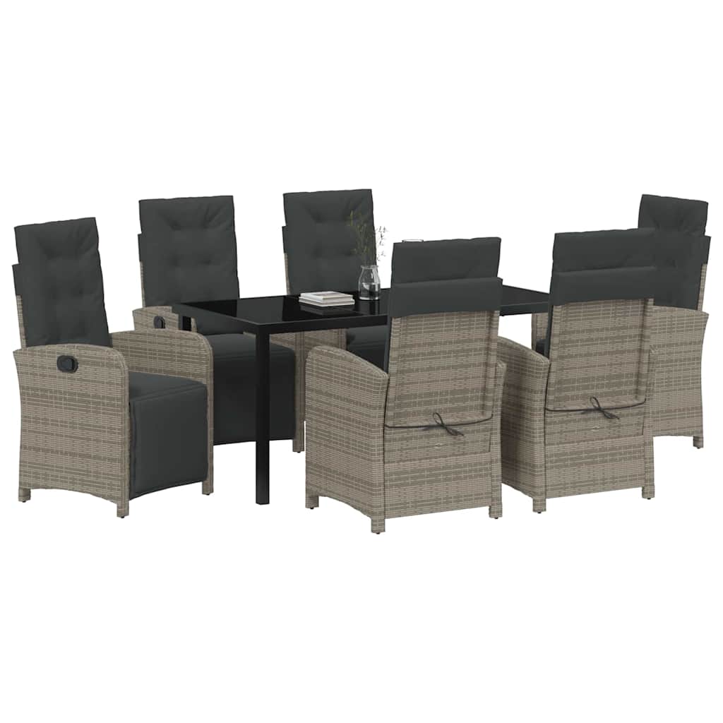 Garten Essgruppe mit Kissen 7 pcs Grau Poly-Rattan