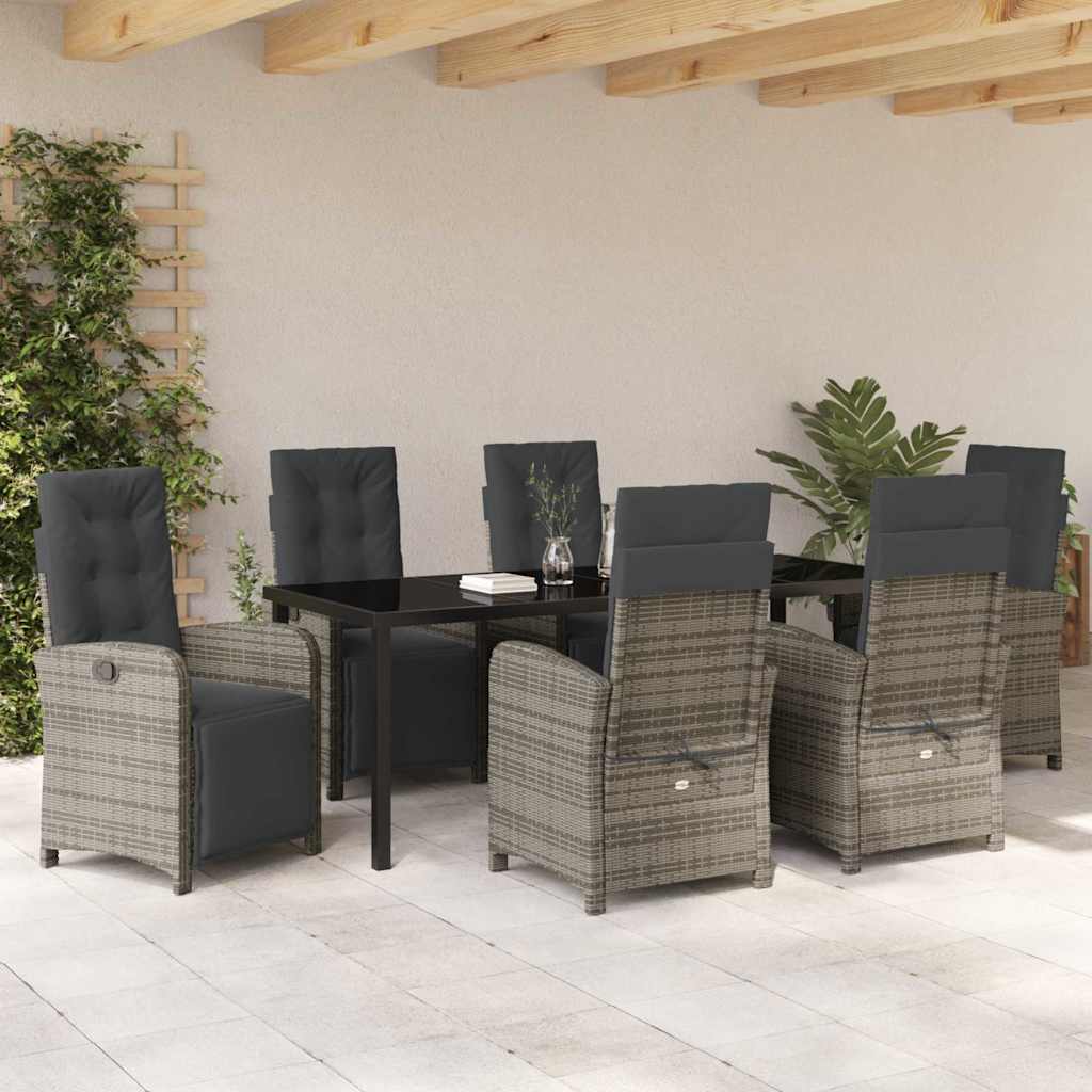 Garten Essgruppe mit Kissen 7 pcs Grau Poly-Rattan
