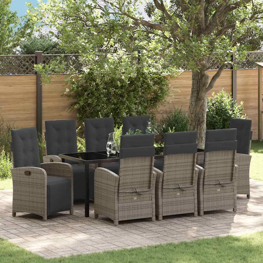 Garten Essgruppe mit Kissen 9 pcs Grau Poly-Rattan