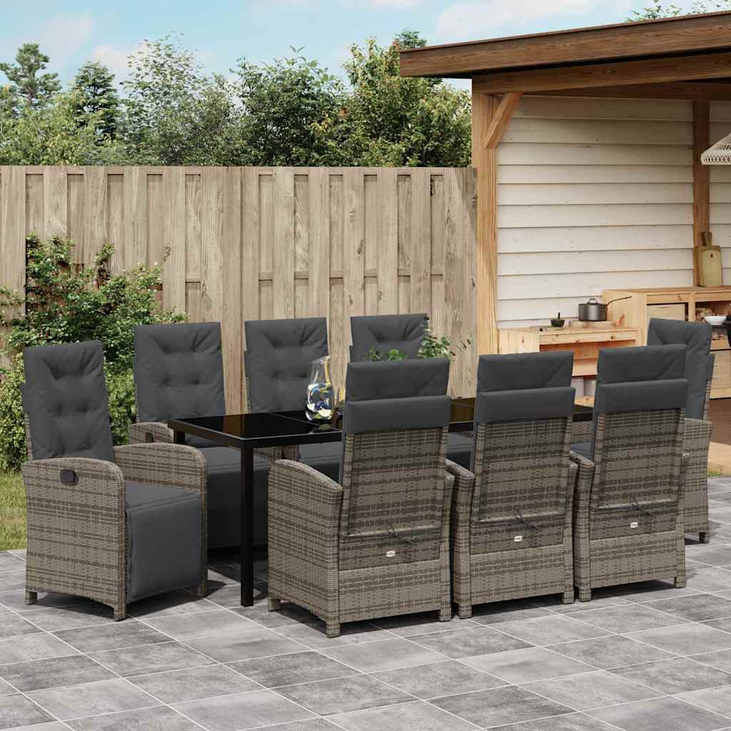Garten Essgruppe mit Kissen 9 pcs Grau Poly-Rattan