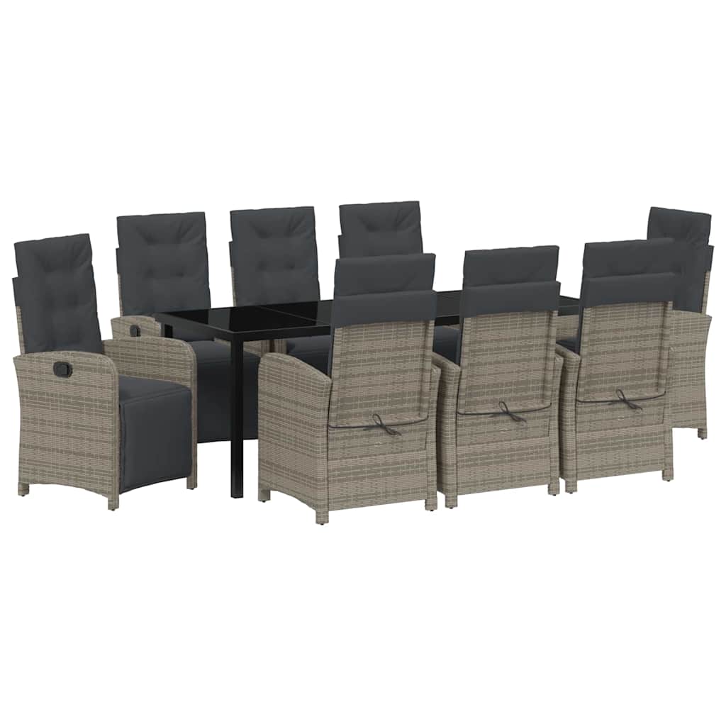 Garten Essgruppe mit Kissen 9 pcs Grau Poly-Rattan