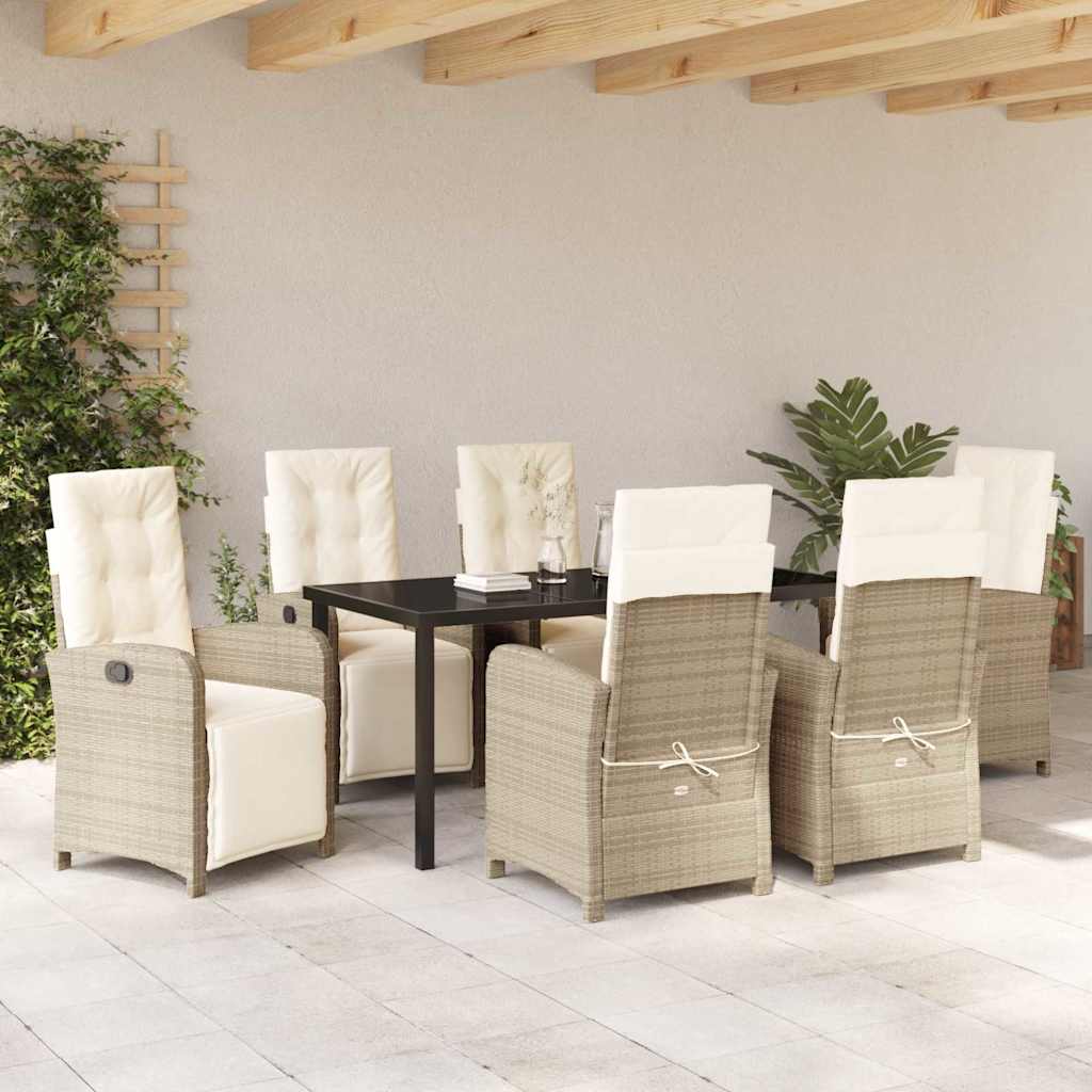 Garten Essgruppe mit Kissen 7 pcs Beige Poly-Rattan