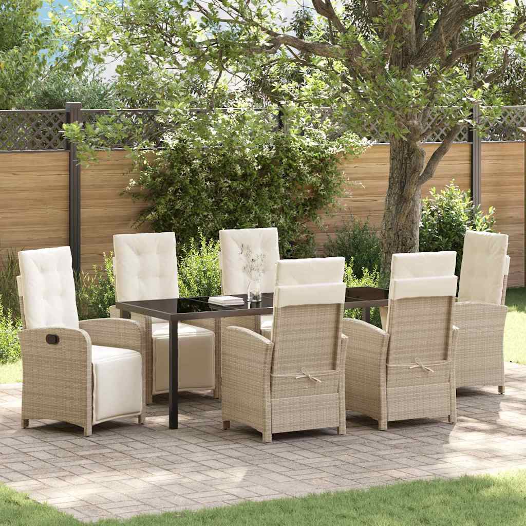 Garten Essgruppe mit Kissen 7 pcs Beige Poly-Rattan