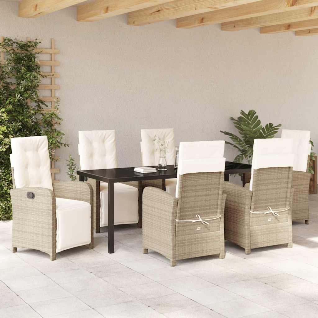 Garten Essgruppe mit Kissen 7 pcs Beige Poly-Rattan