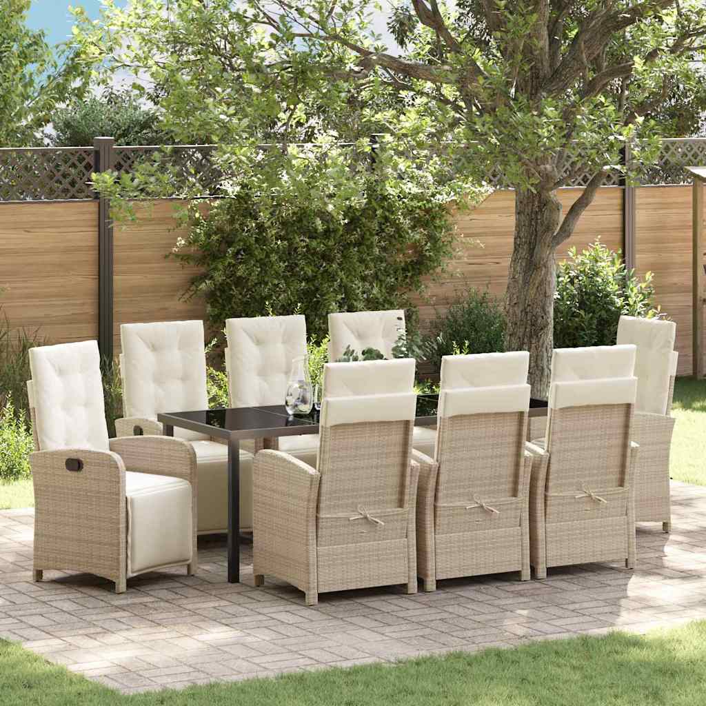 Garten Essgruppe mit Kissen 9 pcs Beige Poly-Rattan