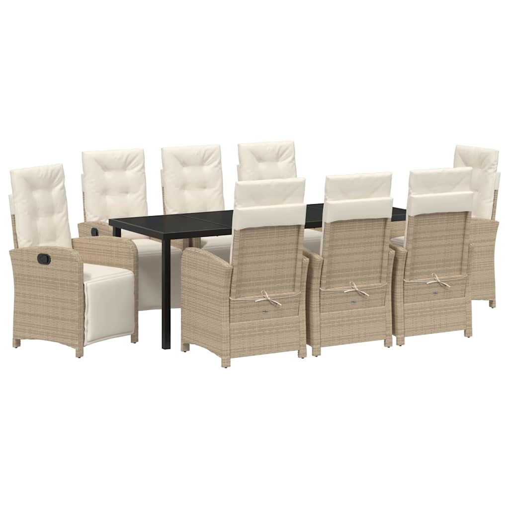 Garten Essgruppe mit Kissen 9 pcs Beige Poly-Rattan