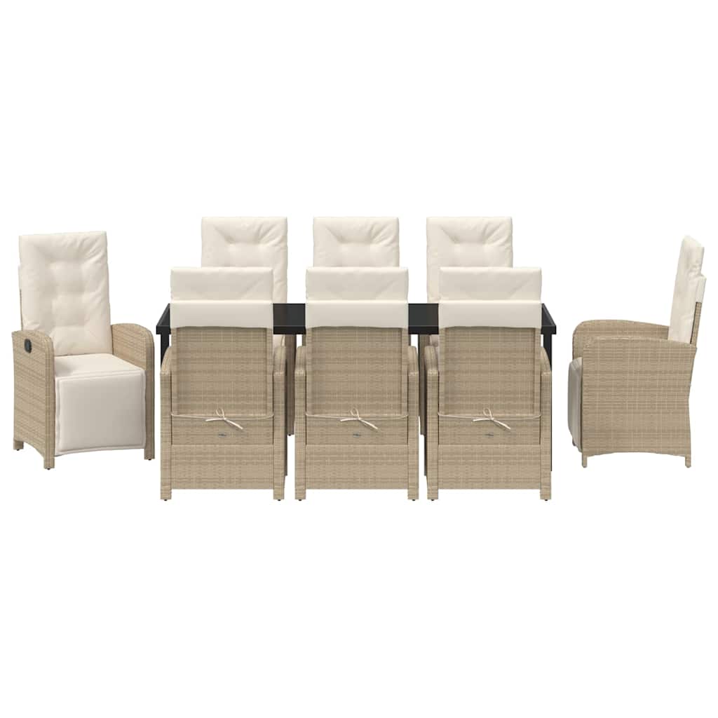 Garten Essgruppe mit Kissen 9 pcs Beige Poly-Rattan