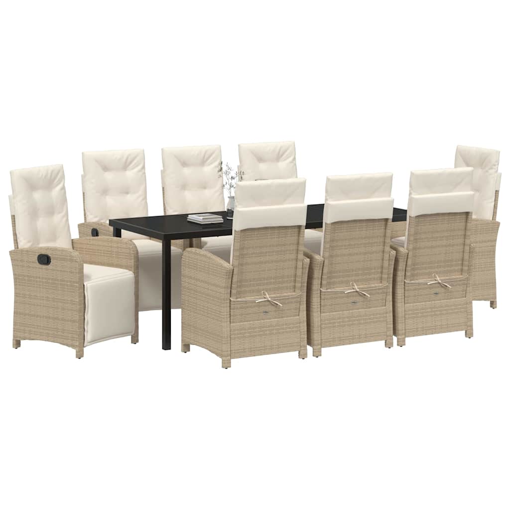Garten Essgruppe mit Kissen 9 pcs Beige Poly-Rattan