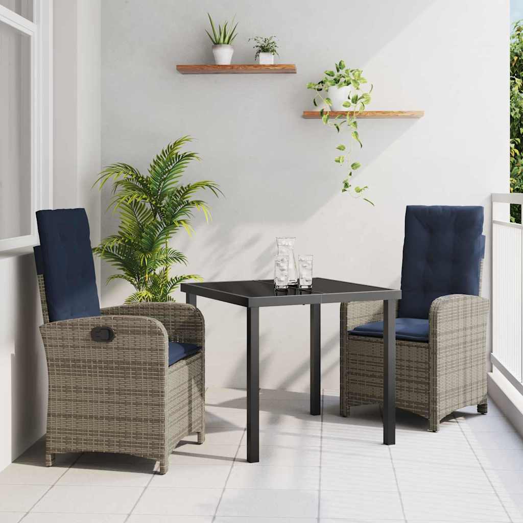 Garten Essgruppe mit Kissen 3 pcs Grau Poly-Rattan