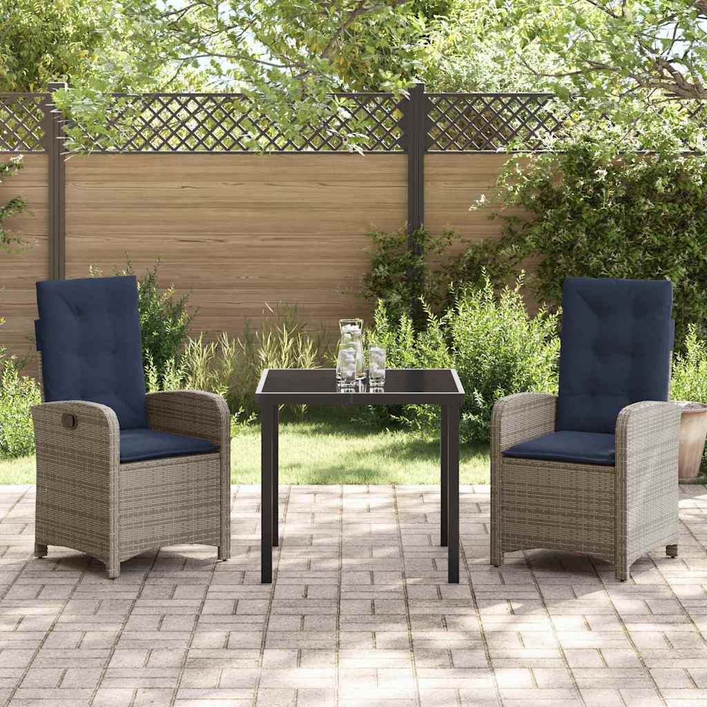 Garten Essgruppe mit Kissen 3 pcs Grau Poly-Rattan