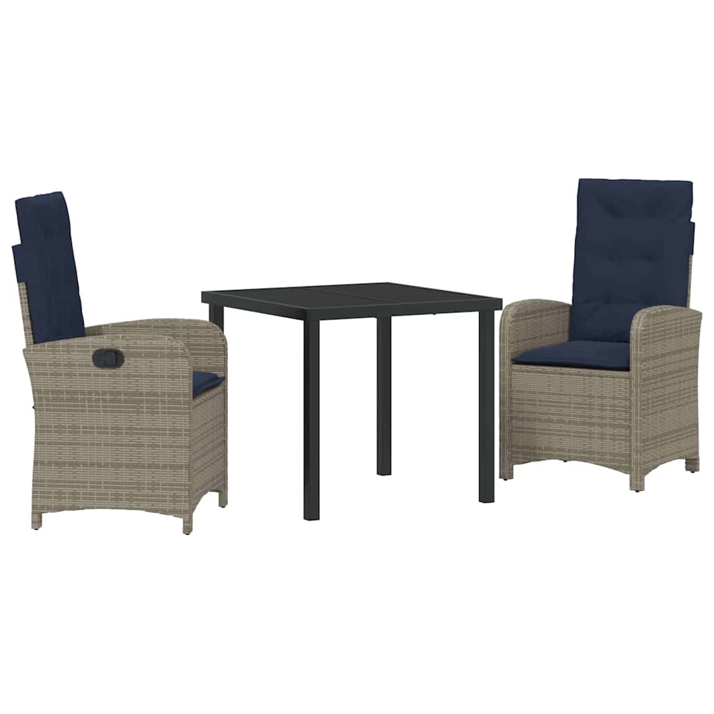 Garten Essgruppe mit Kissen 3 pcs Grau Poly-Rattan