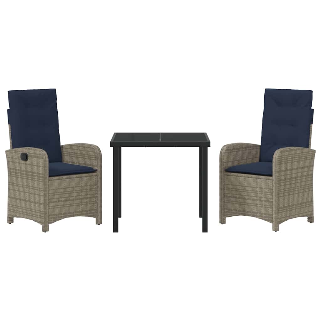 Garten Essgruppe mit Kissen 3 pcs Grau Poly-Rattan
