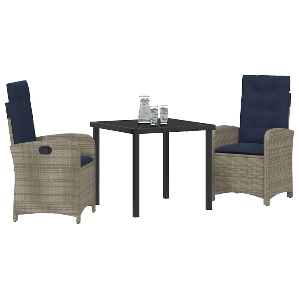 Garten Essgruppe mit Kissen 3 pcs Grau Poly-Rattan