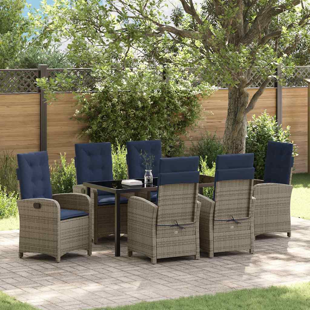 Garten Essgruppe mit Kissen 7 pcs Grau Poly-Rattan