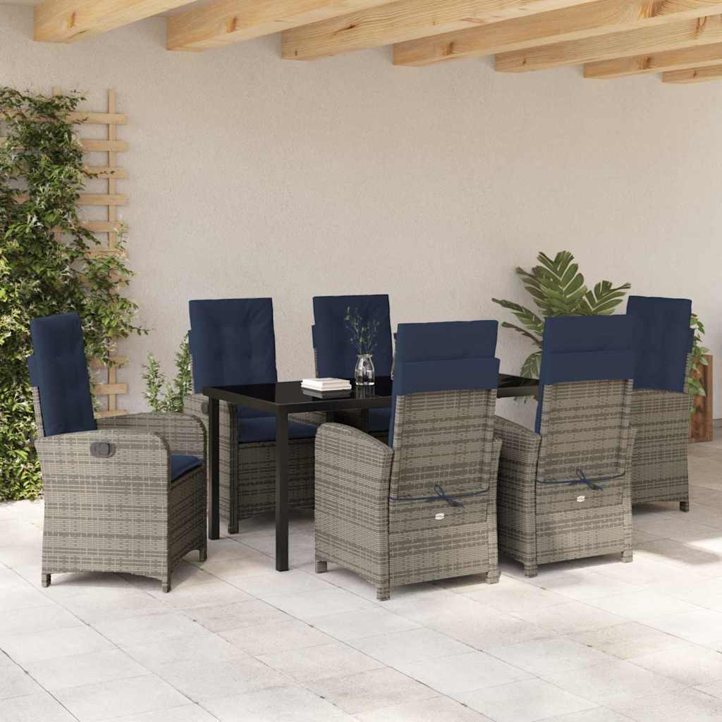 Garten Essgruppe mit Kissen 7 pcs Grau Poly-Rattan
