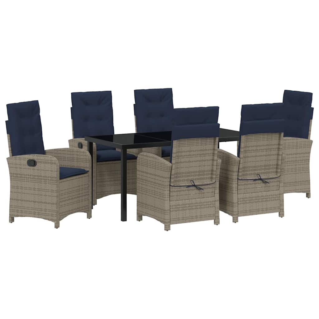 Garten Essgruppe mit Kissen 7 pcs Grau Poly-Rattan