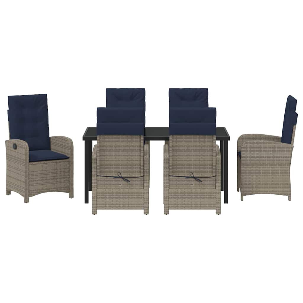 Garten Essgruppe mit Kissen 7 pcs Grau Poly-Rattan