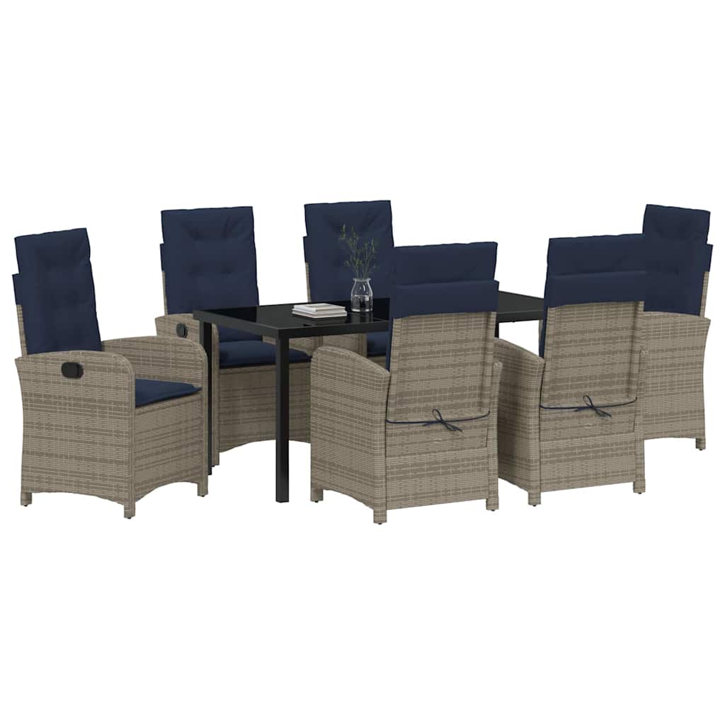 Garten Essgruppe mit Kissen 7 pcs Grau Poly-Rattan