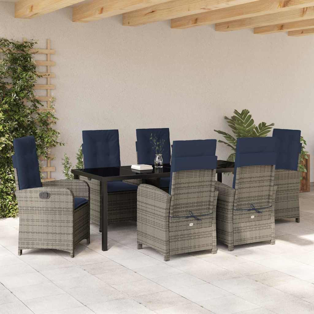 Garten Essgruppe mit Kissen 7 pcs Grau Poly-Rattan