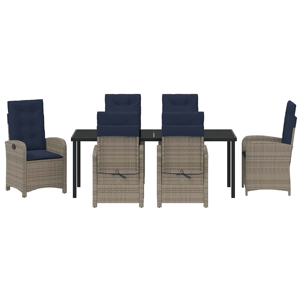 Garten Essgruppe mit Kissen 7 pcs Grau Poly-Rattan