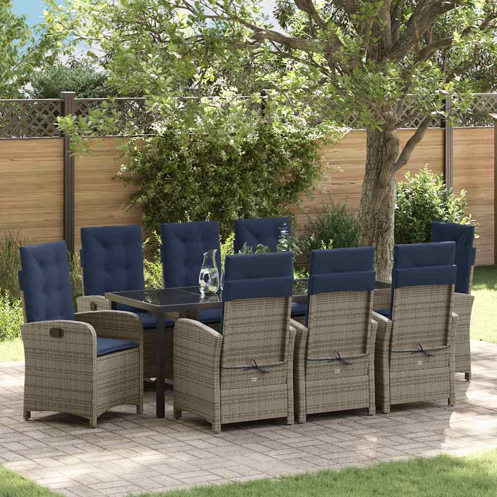 Garten Essgruppe mit Kissen 9 pcs Grau Poly-Rattan