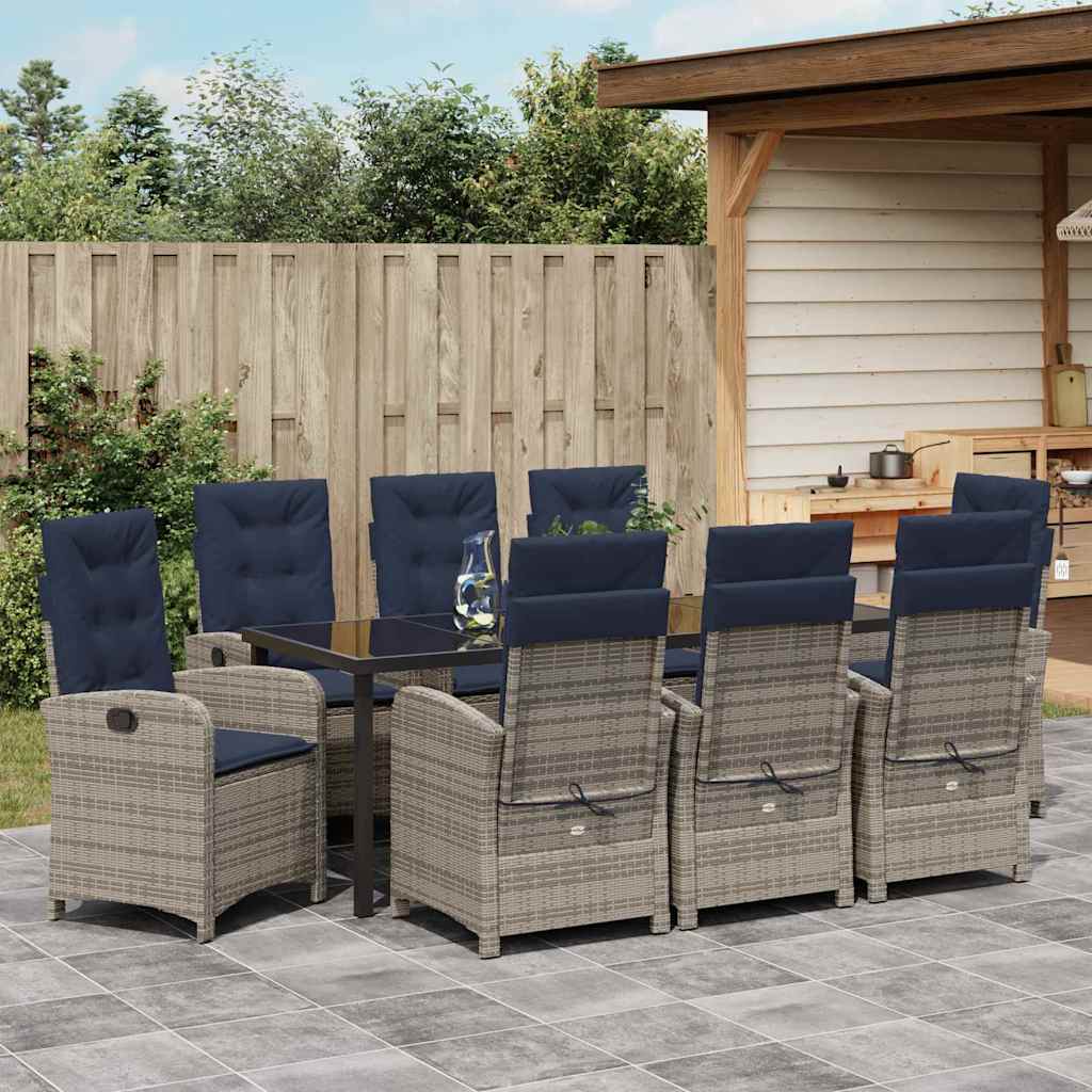 Garten Essgruppe mit Kissen 9 pcs Grau Poly-Rattan