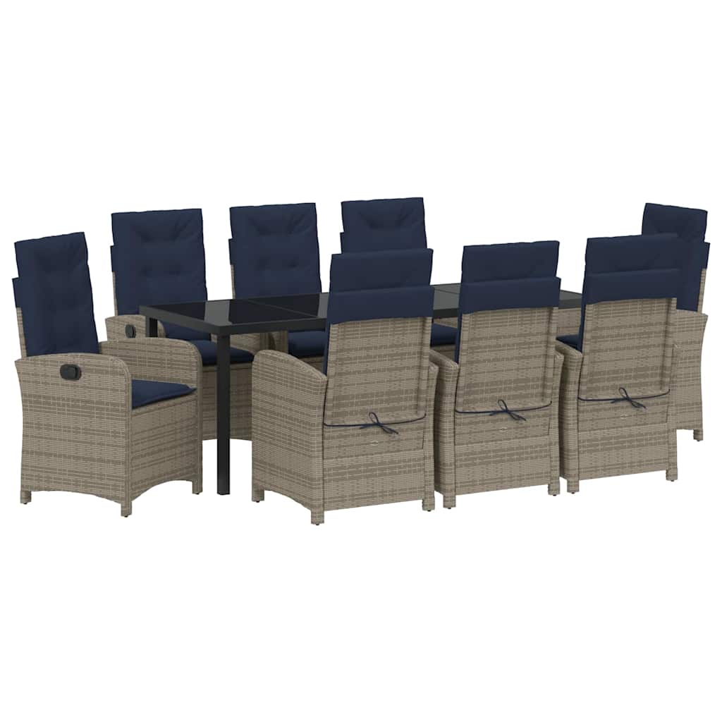 Garten Essgruppe mit Kissen 9 pcs Grau Poly-Rattan