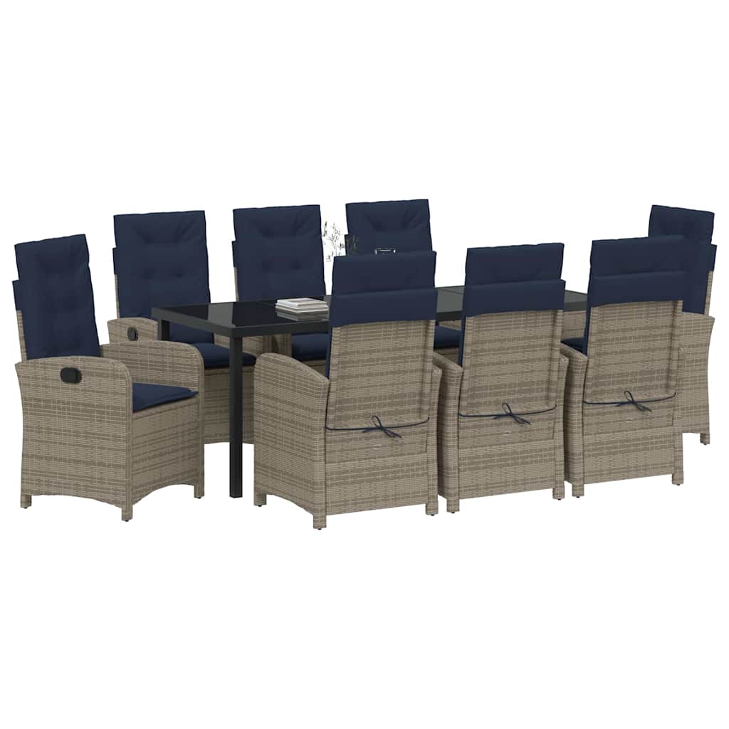 Garten Essgruppe mit Kissen 9 pcs Grau Poly-Rattan