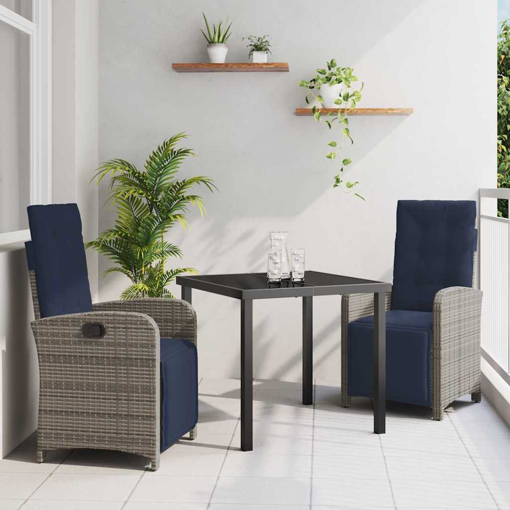 Garten Essgruppe mit Kissen 3 pcs Grau Poly-Rattan