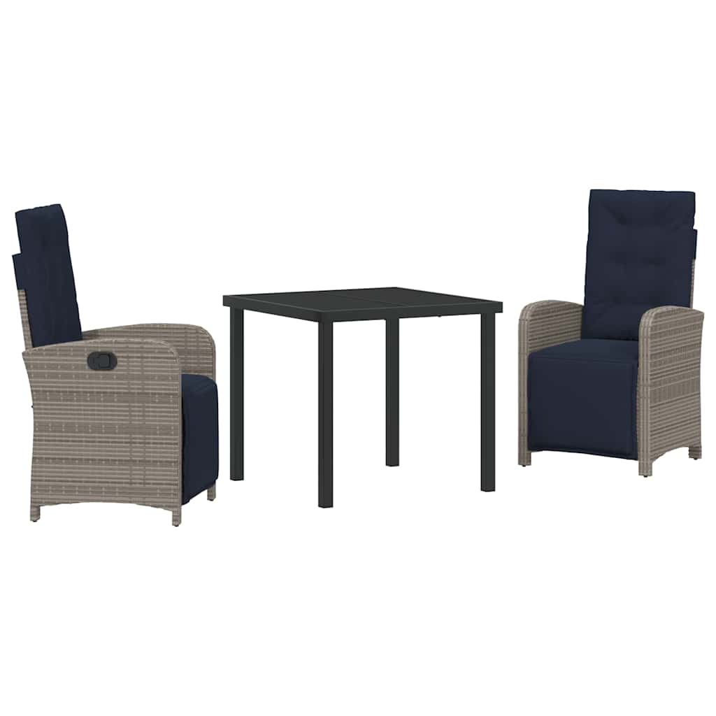 Garten Essgruppe mit Kissen 3 pcs Grau Poly-Rattan