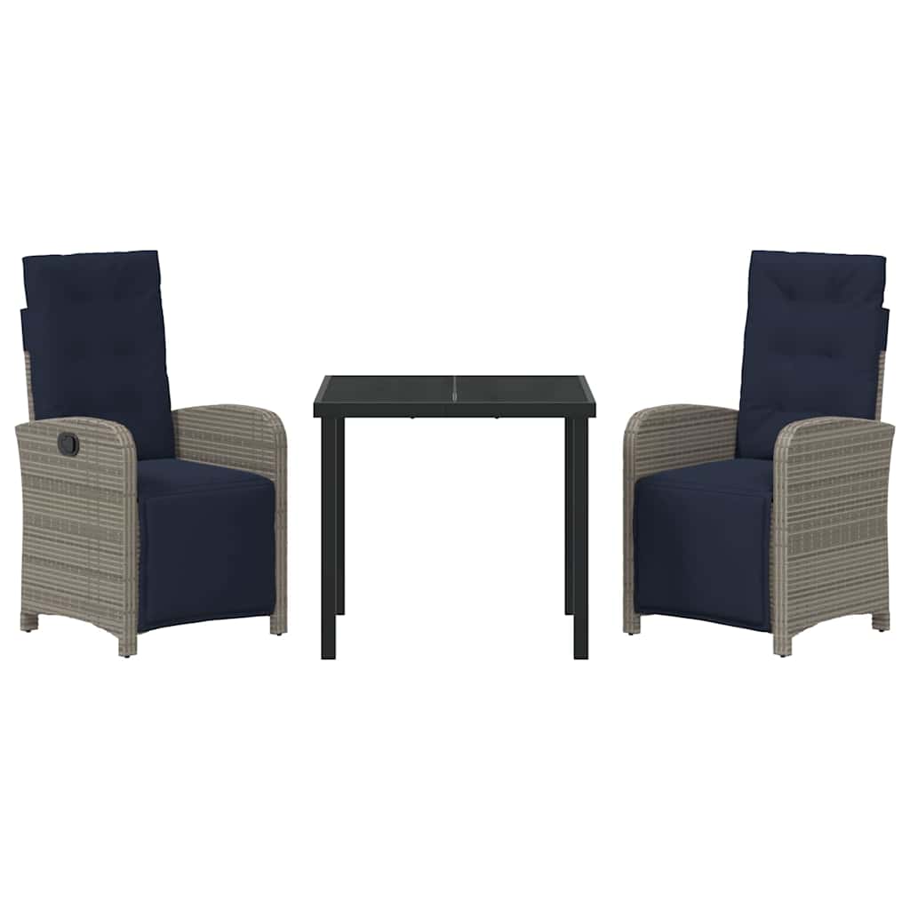 Garten Essgruppe mit Kissen 3 pcs Grau Poly-Rattan