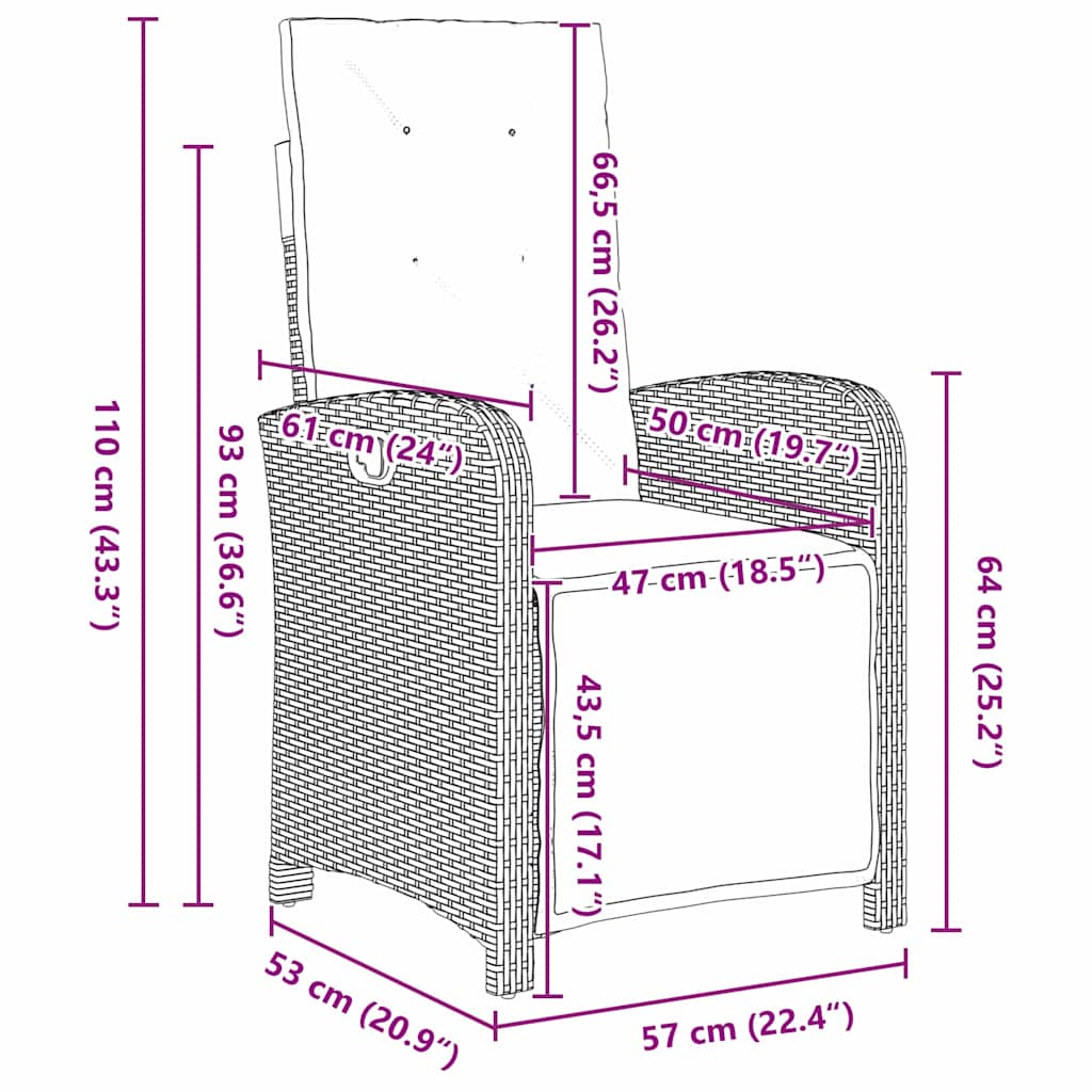 Garten Essgruppe mit Kissen 3 pcs Grau Poly-Rattan