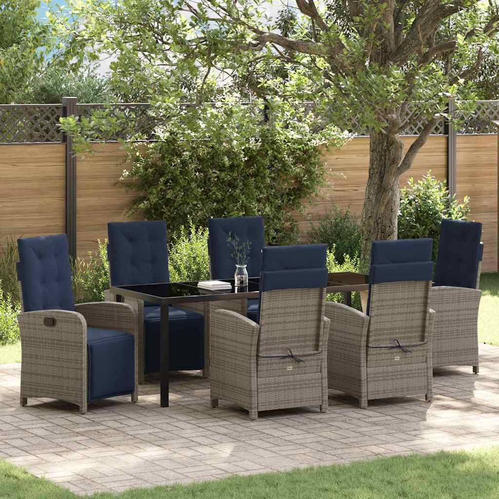 Garten Essgruppe mit Kissen 7 pcs Grau Poly-Rattan