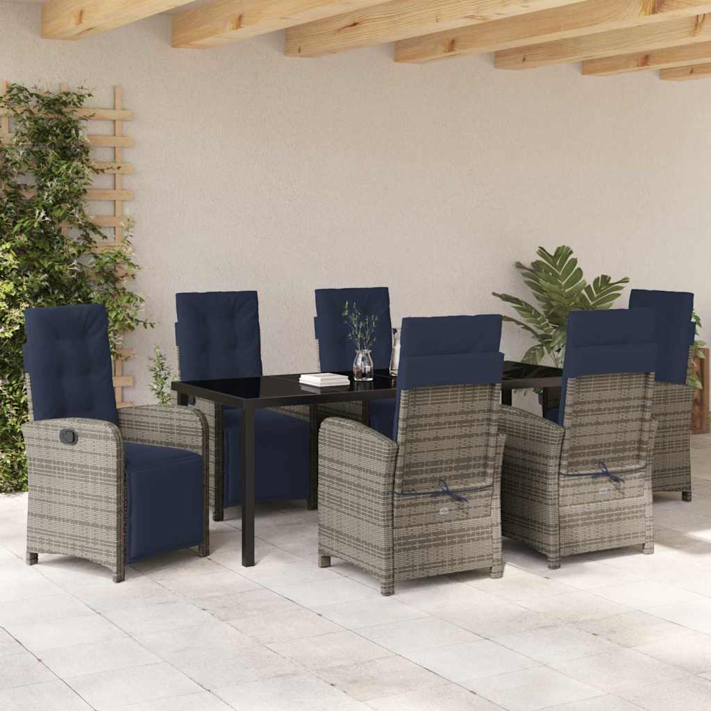 Garten Essgruppe mit Kissen 7 pcs Grau Poly-Rattan