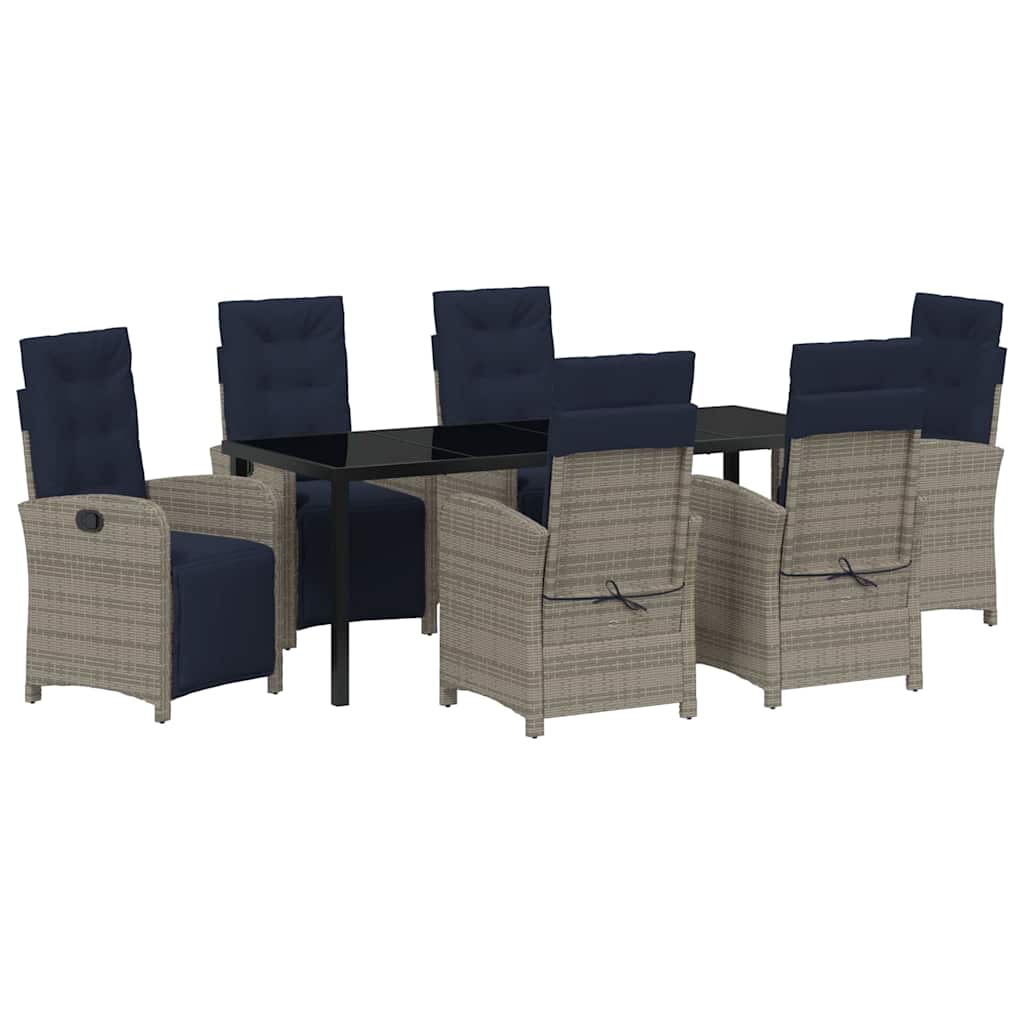 Garten Essgruppe mit Kissen 7 pcs Grau Poly-Rattan
