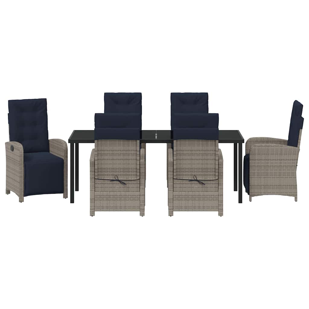 Garten Essgruppe mit Kissen 7 pcs Grau Poly-Rattan