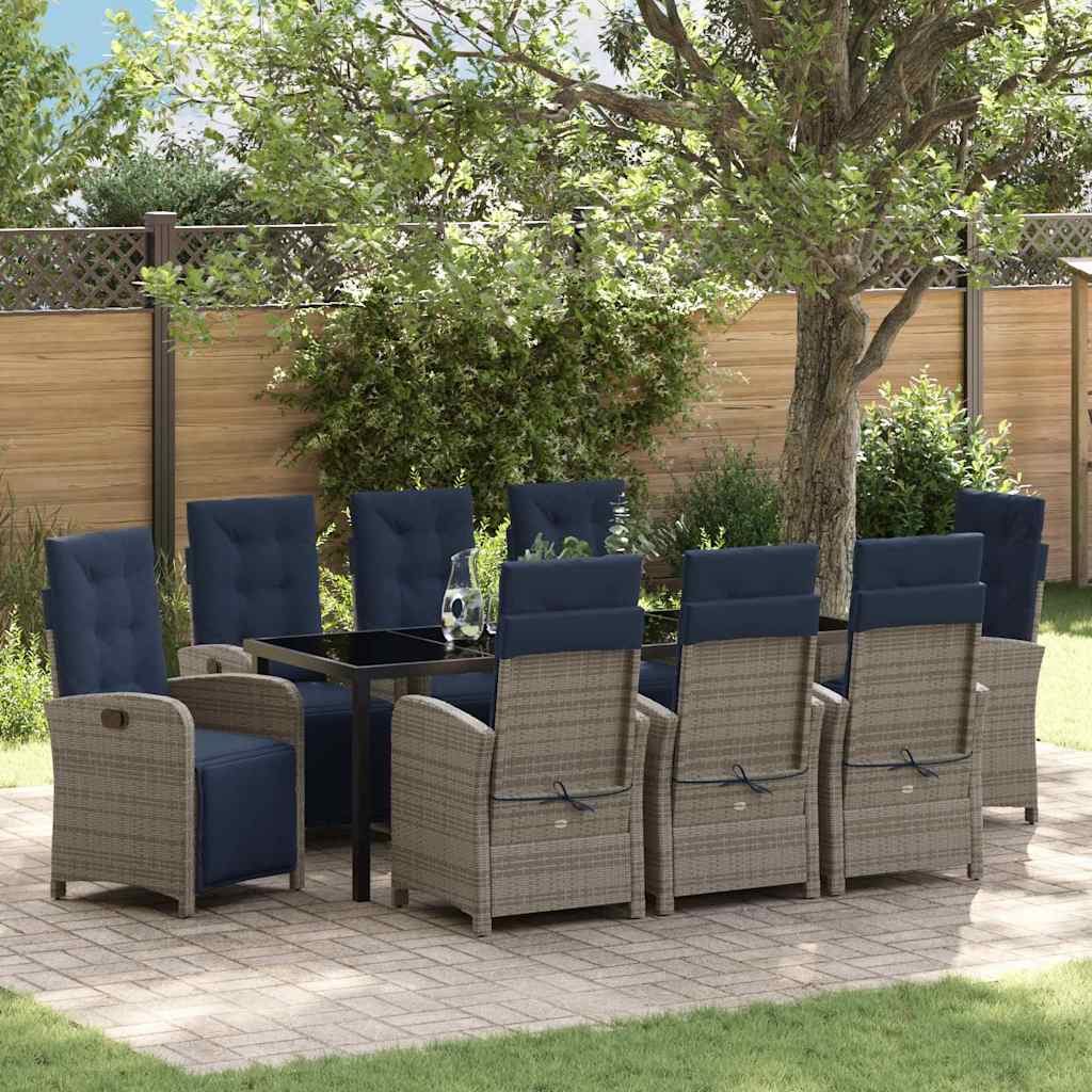 Garten Essgruppe mit Kissen 9 pcs Grau Poly-Rattan