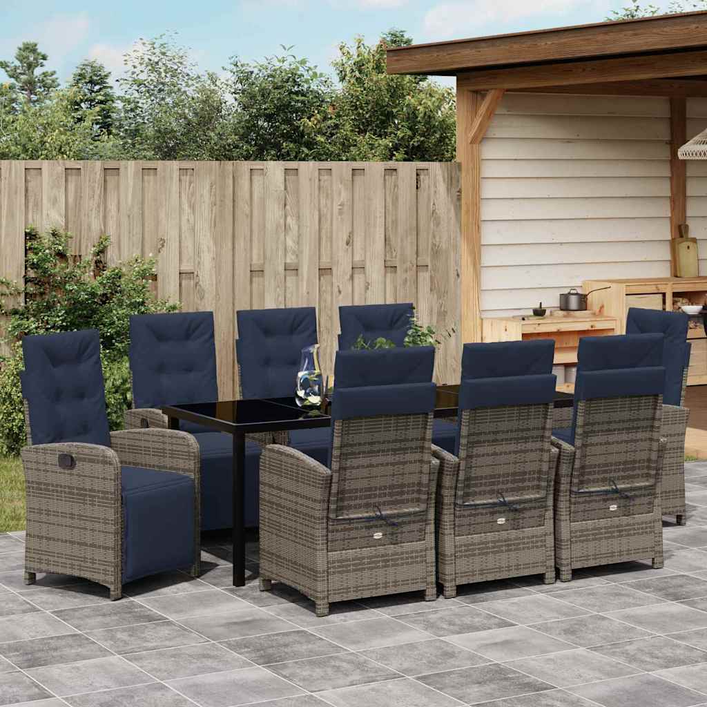 Garten Essgruppe mit Kissen 9 pcs Grau Poly-Rattan