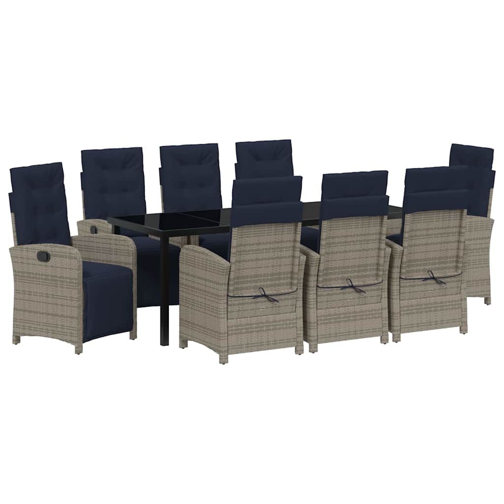 Garten Essgruppe mit Kissen 9 pcs Grau Poly-Rattan