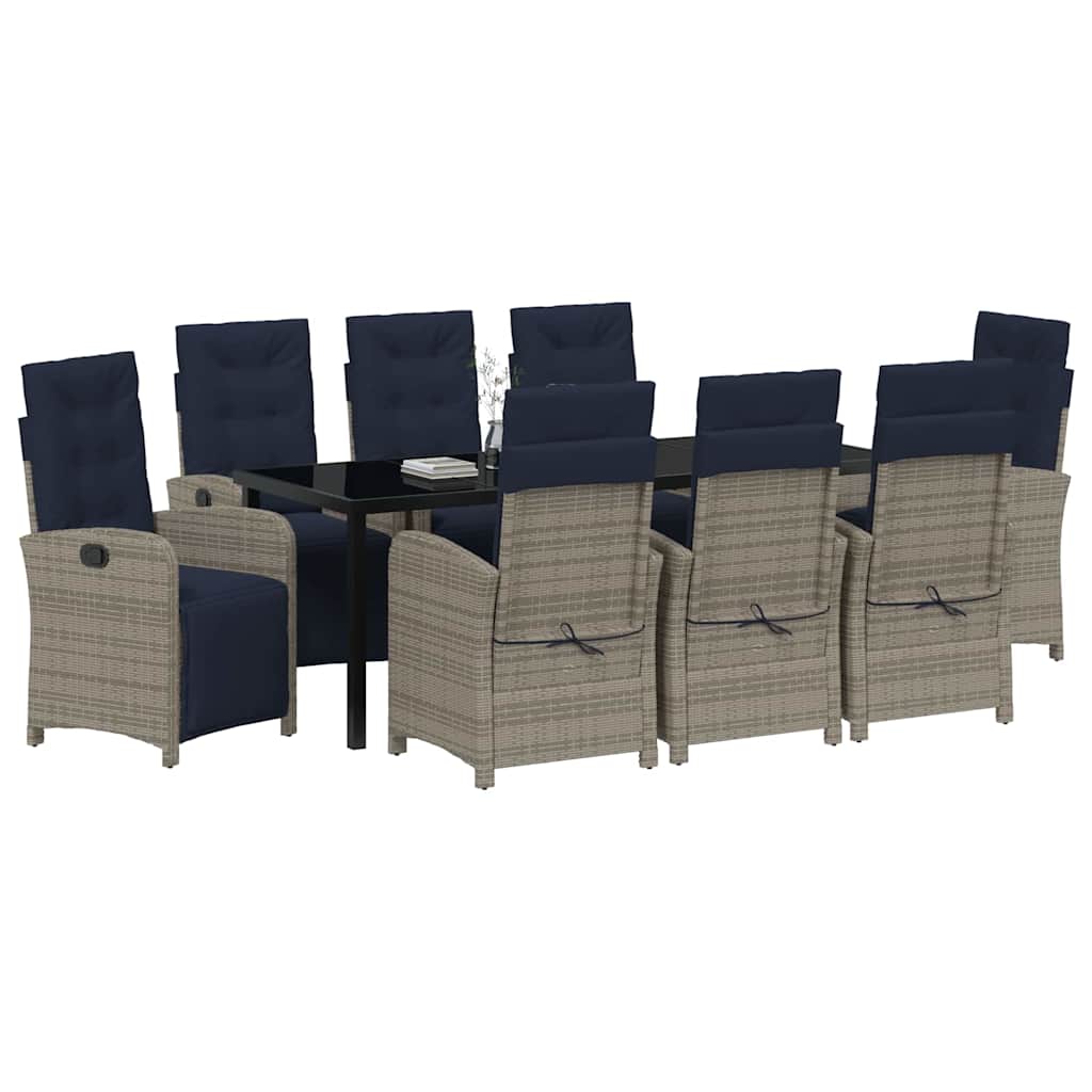 Garten Essgruppe mit Kissen 9 pcs Grau Poly-Rattan