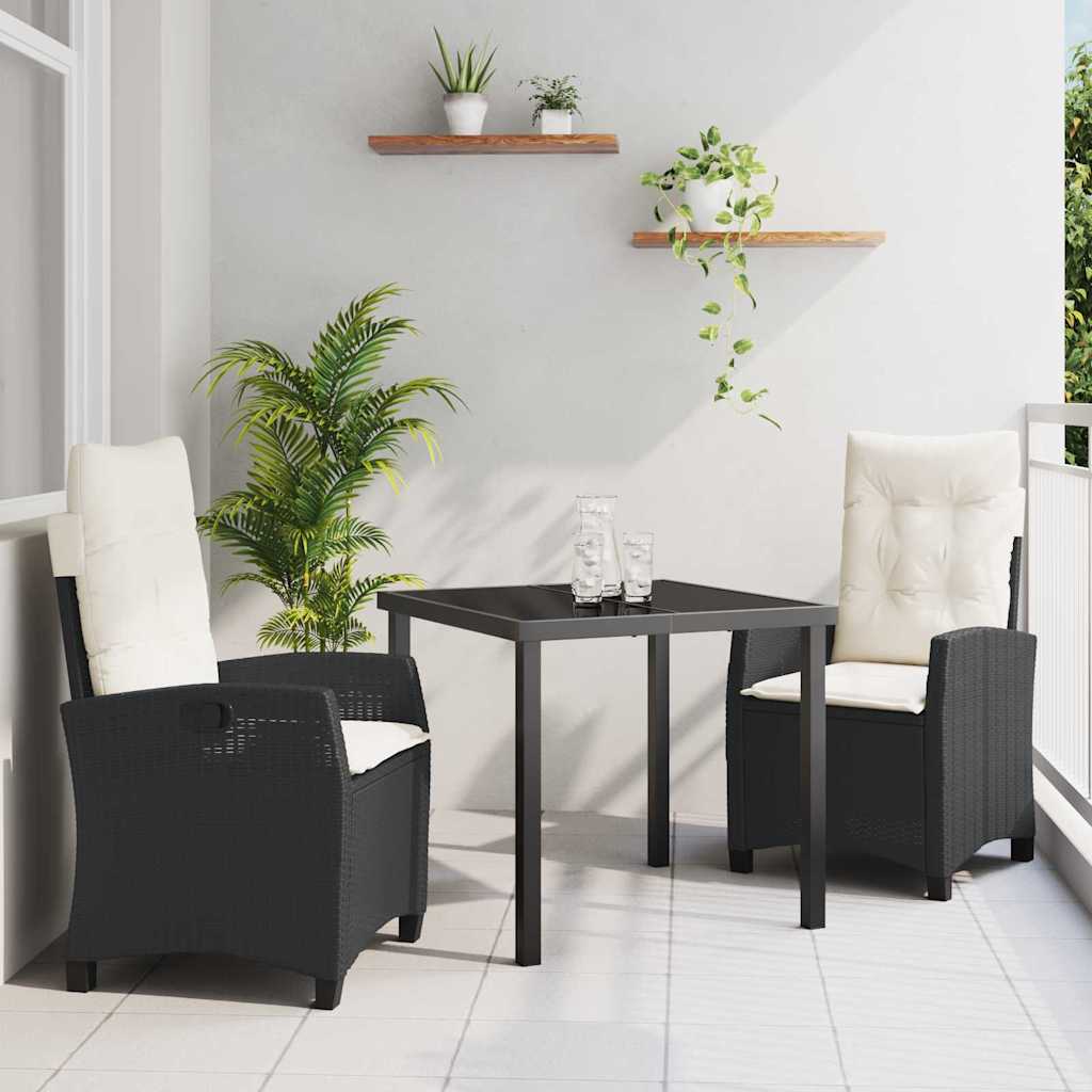 Garten Essgruppe mit Kissen 3 pcs Schwarz Poly-Rattan