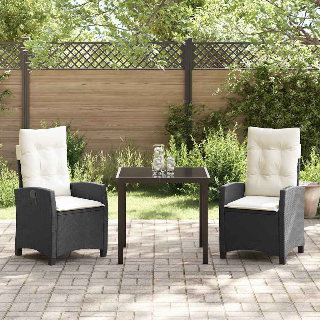 Garten Essgruppe mit Kissen 3 pcs Schwarz Poly-Rattan