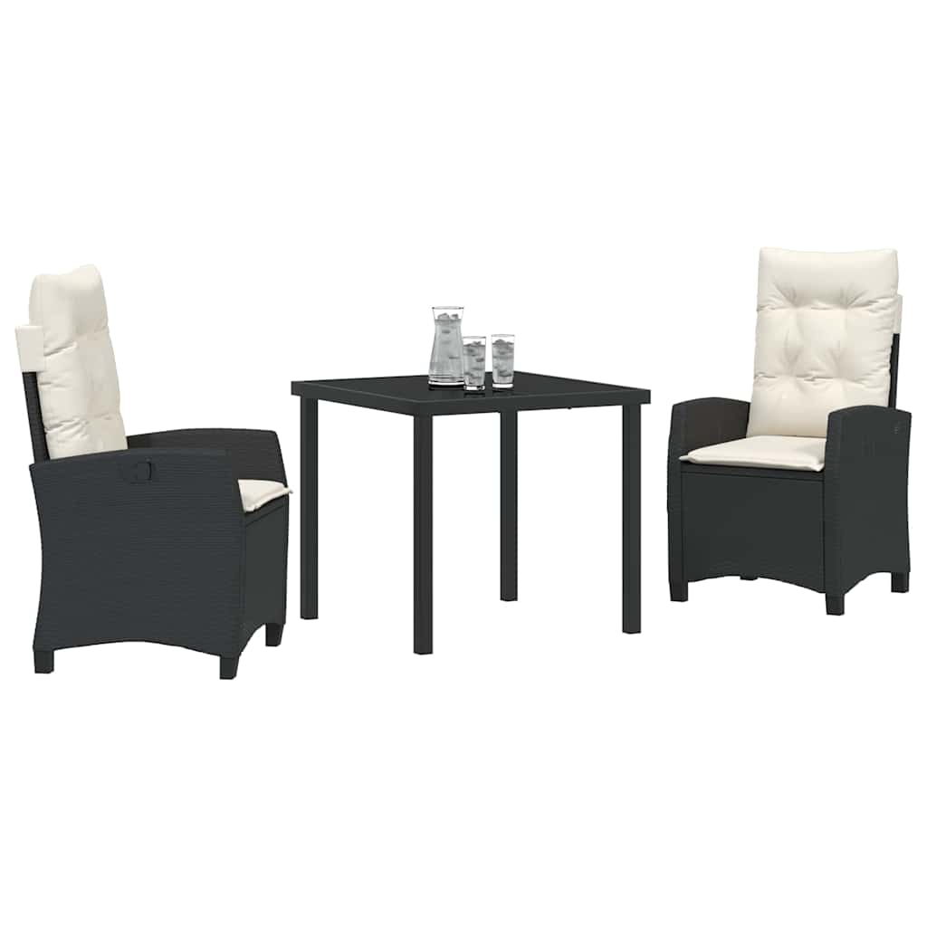Garten Essgruppe mit Kissen 3 pcs Schwarz Poly-Rattan