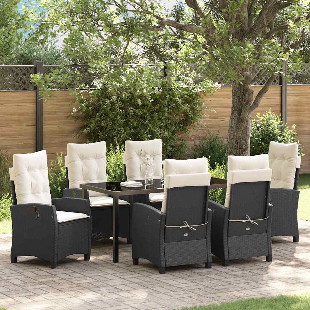 Garten Essgruppe mit Kissen 7 pcs Schwarz Poly-Rattan