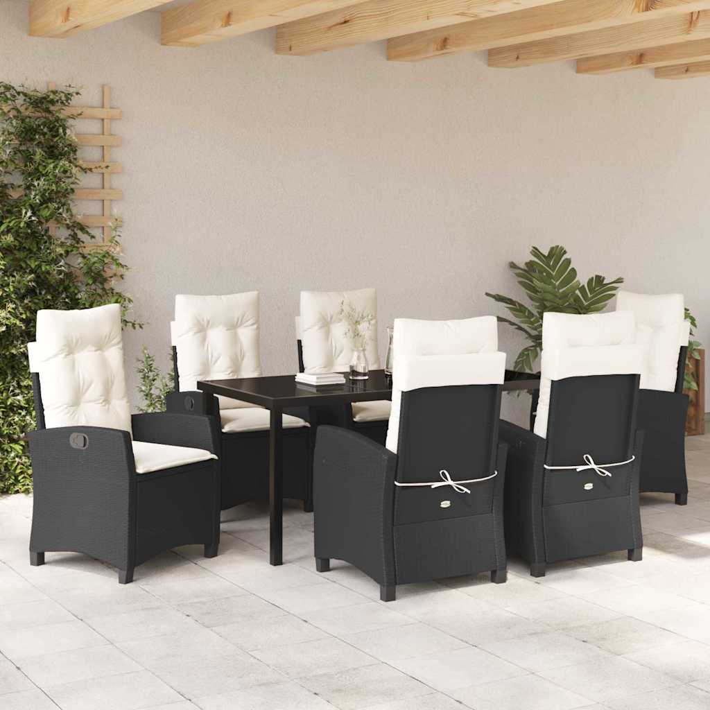 Garten Essgruppe mit Kissen 7 pcs Schwarz Poly-Rattan