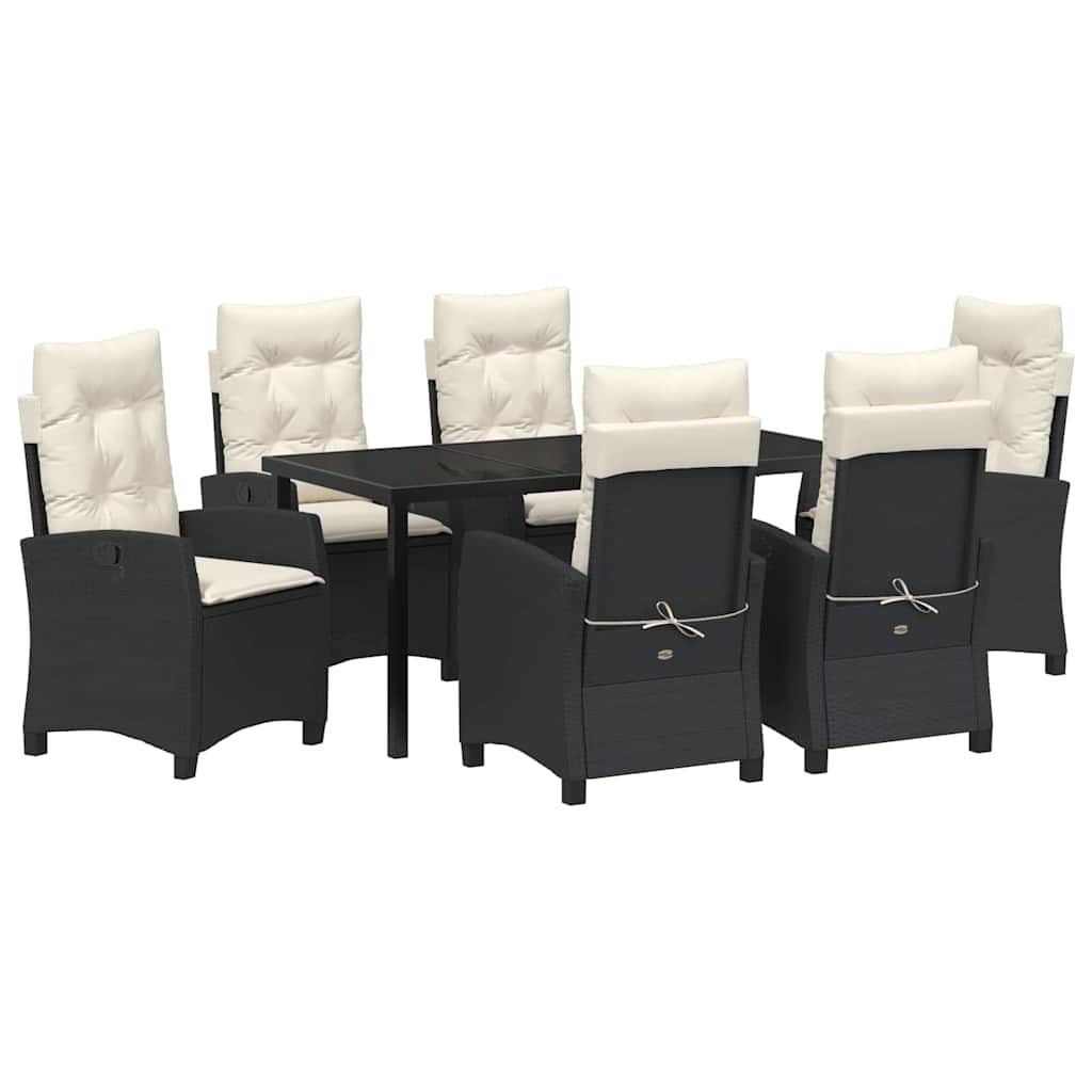 Garten Essgruppe mit Kissen 7 pcs Schwarz Poly-Rattan